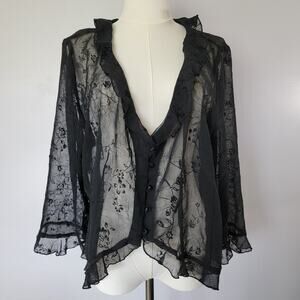 VTG Sheer Black Cardigan Women 16 Witchy Floral Whimsygoth Stevie Nicks CDC Wear